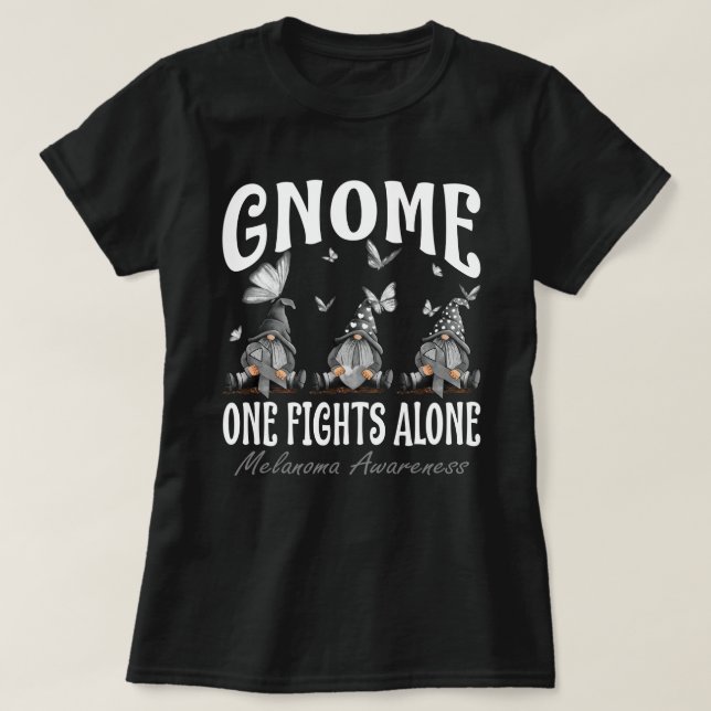 Camiseta Gnome One Fights Alone Melanoma Awareness (Frente do Design)