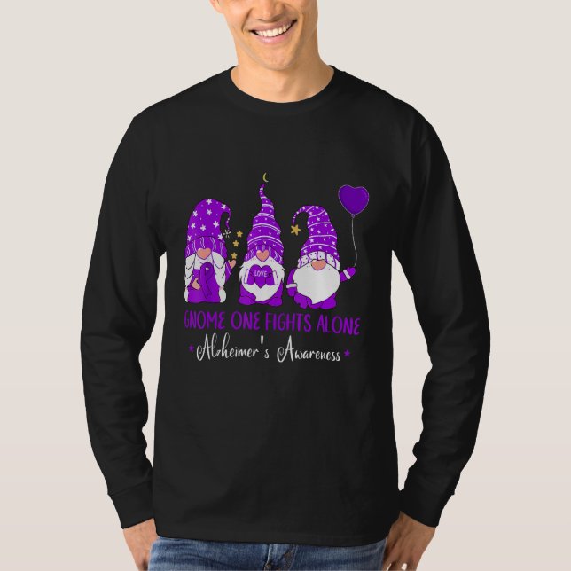 Camiseta Gnome One Fights Alone Ribbon Purple Alzheimer s A (Frente)