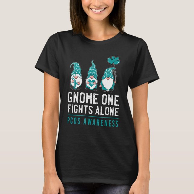 Camiseta Gnome One luta sozinho a família Pcos Mês de consc (Frente)