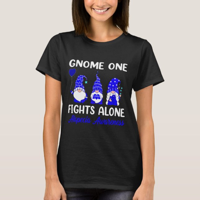 Camiseta Gnome One luta sozinho Blue Ribbon Alopecia Awaren (Frente)