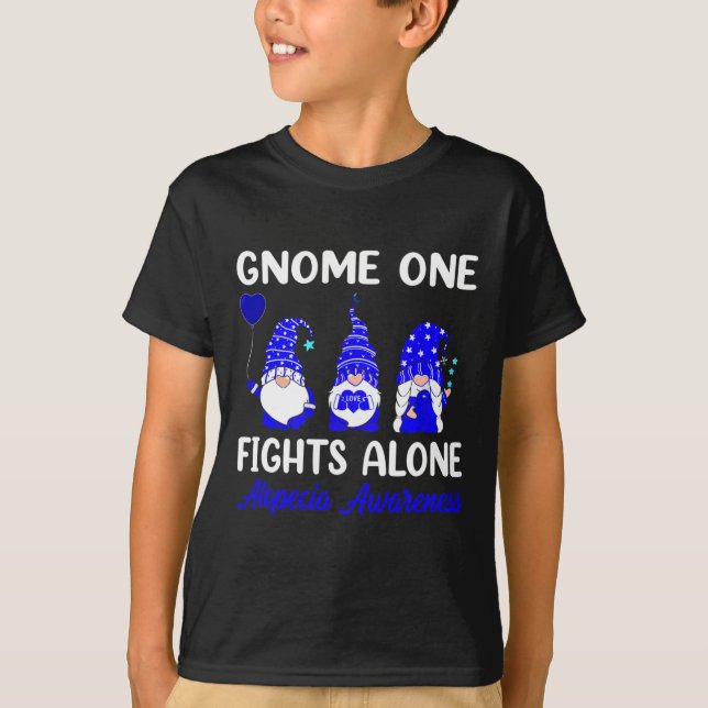 Camiseta Gnome One luta sozinho Blue Ribbon Alopecia Awaren (Frente)