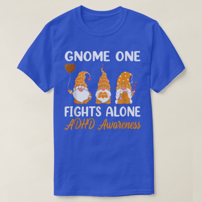 Camiseta Gnome One luta sozinho Faixa Laranja ADHD Awarenes (Frente do Design)