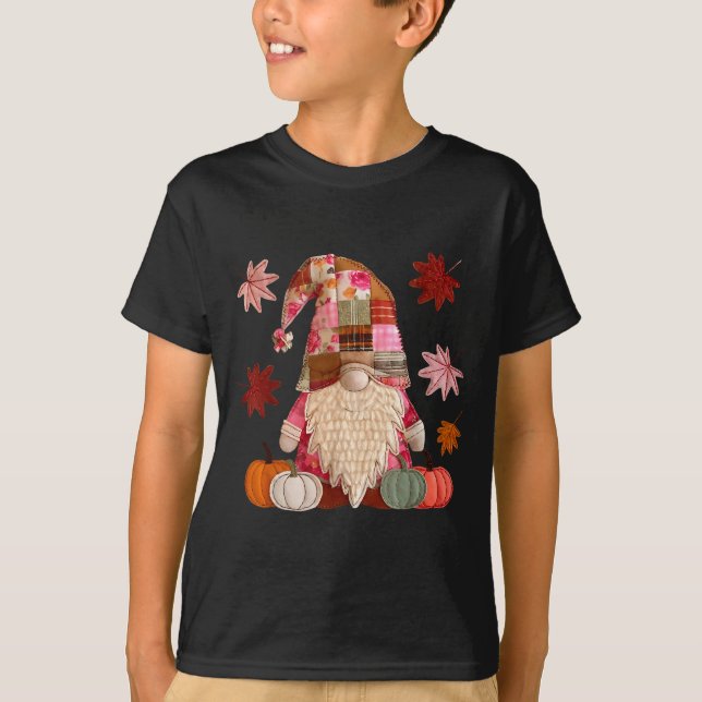Camiseta Gnome Patchwork Pumpkin Thanksgiving Autumn Fall L (Frente)