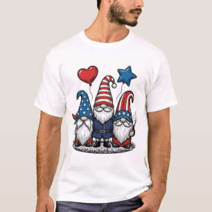 Camiseta Gnome Patriótico Desenho Vetorial de Gravura Vinta