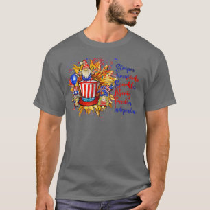 Camiseta Gnome Stripes Fireworks lança liberdade Girassol