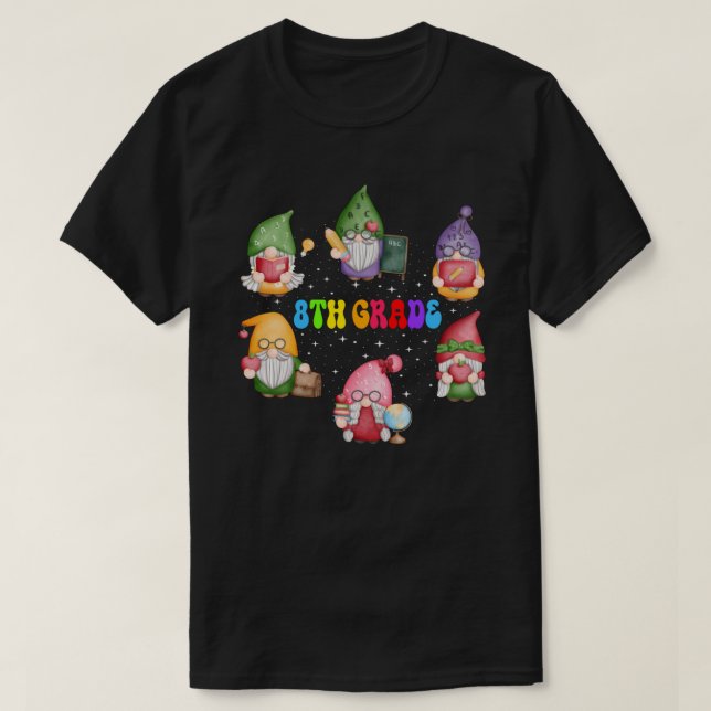 Camiseta Gnomes 8th Grade Crew First Day Teacher Back To Sc (Frente do Design)
