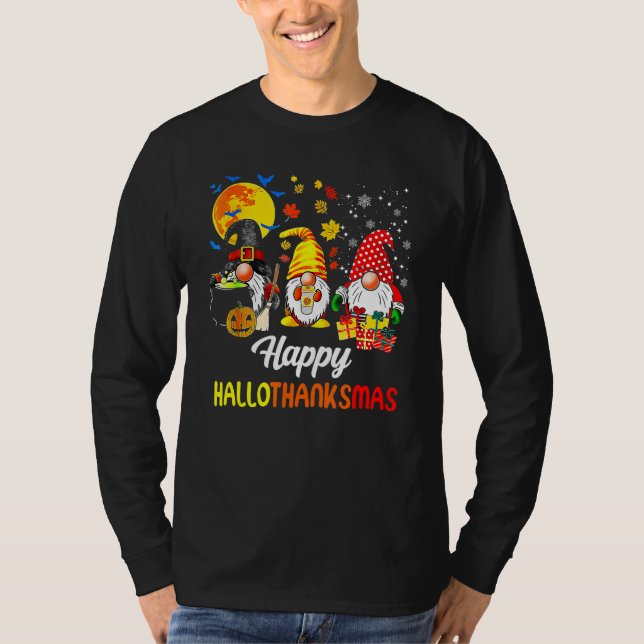 Camiseta Gnomes  Halloween Merry Christmas Happy Hallothank (Frente)