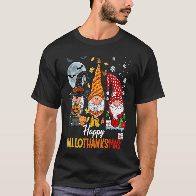 Camiseta Gnomes  Halloween Merry Christmas Happy Hallothank (Frente)