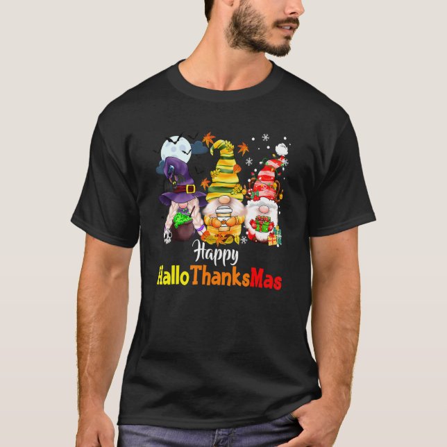 Camiseta Gnomes  Halloween Merry Christmas Happy Hallothank (Frente)