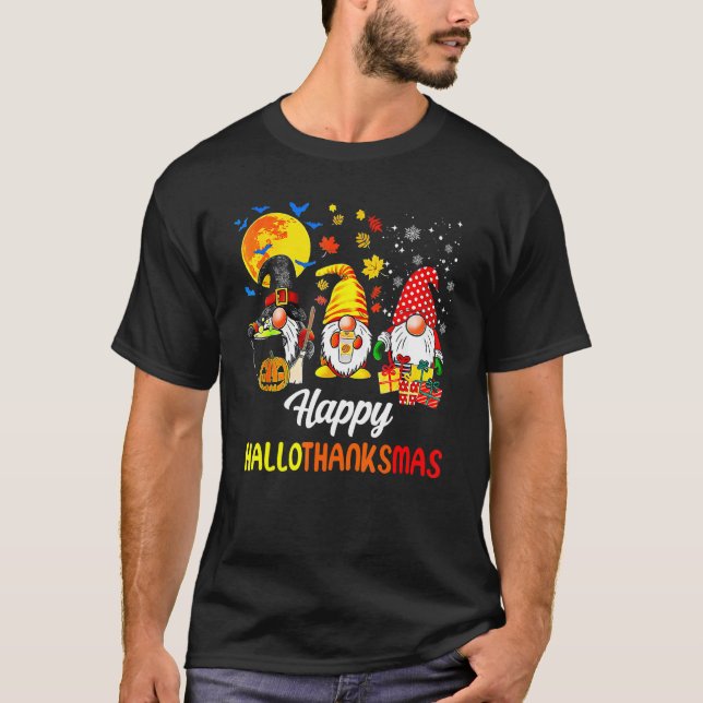 Camiseta Gnomes  Halloween Merry Christmas Happy Hallothank (Frente)
