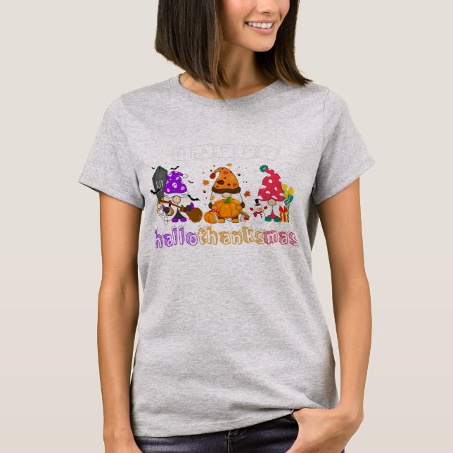 Camiseta Gnomes Halloween Thanksgiving Christmas Happy (Frente)