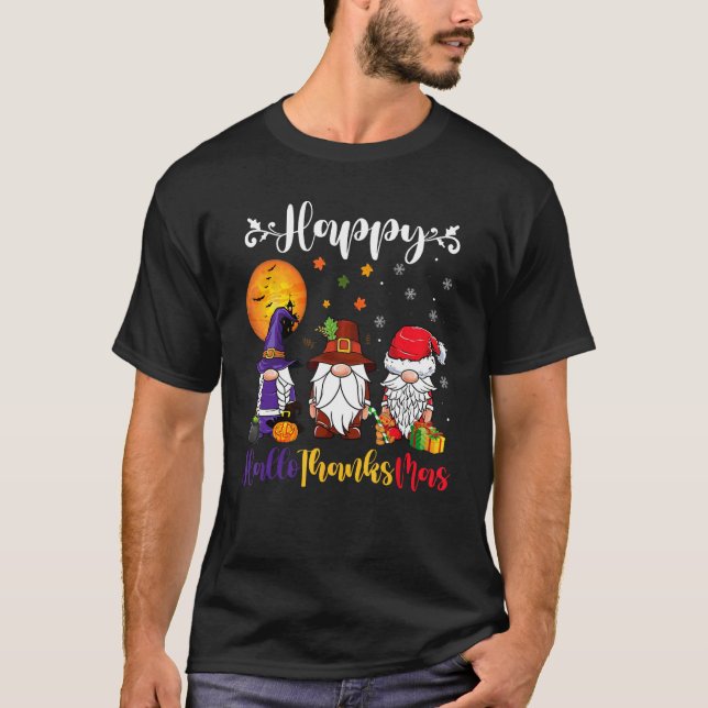 Camiseta Gnomes Halloween Thanksgiving Christmas Happy Hall (Frente)