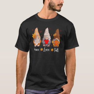 Camiseta Gnomias Paz Amor Queda Folhas de outono