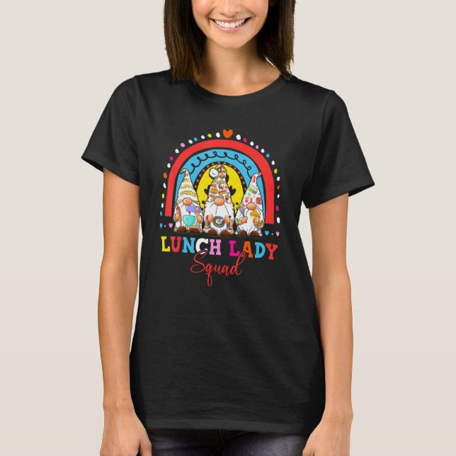 Camiseta Gnomies Rainbow Lunch Lady Cafeteria Funcionarios  (Frente)