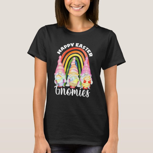 Camiseta Gnomo-Arco-Íris Bonito Gnomo Páscoa Coelhinhos Ovo (Frente)