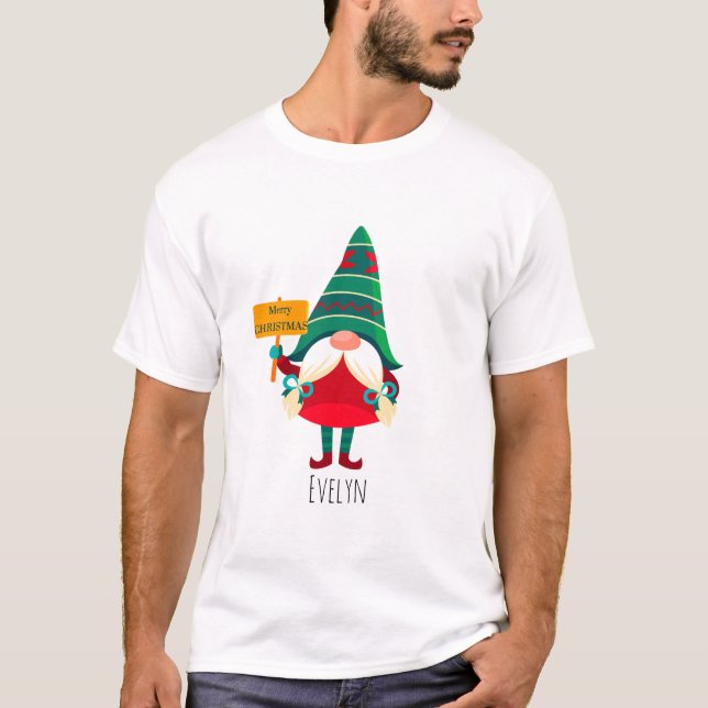 Camiseta Gnomo Bonito, Placard com Saudações (Frente)