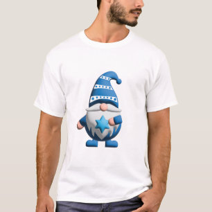 Camiseta Gnomo Branco Azul segurando Estrela de Davi