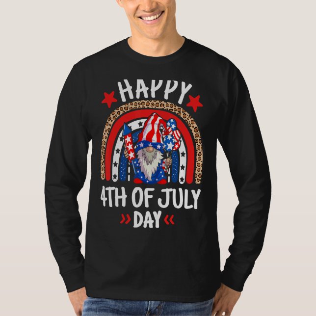 Camiseta Gnomo Celebrando Independência Dia dos Eua Feliz 4 (Frente)