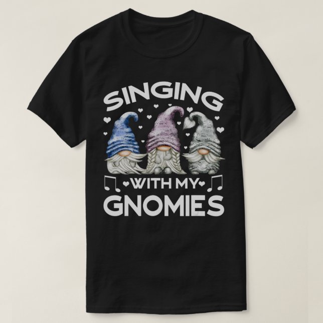 Camiseta Gnomo Da Música Em Cute Karaoke Cantando Com M (Frente do Design)