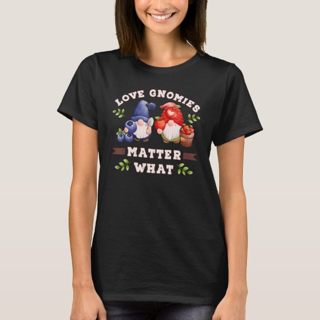 Camiseta Gnomo de jardim  gnomos com mirtilos e maçãs (Frente)
