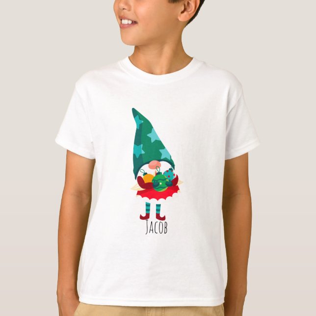 Camiseta Gnomo de Natal bonito com Enfeites de natal (Frente)