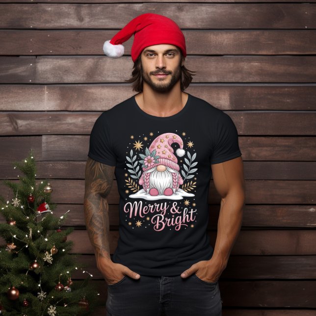 Camiseta Gnomo de Natal cor-de-rosa feliz (Criador carregado)