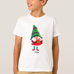 Camiseta Gnomo de Natal personalizado segurando uma caixa d