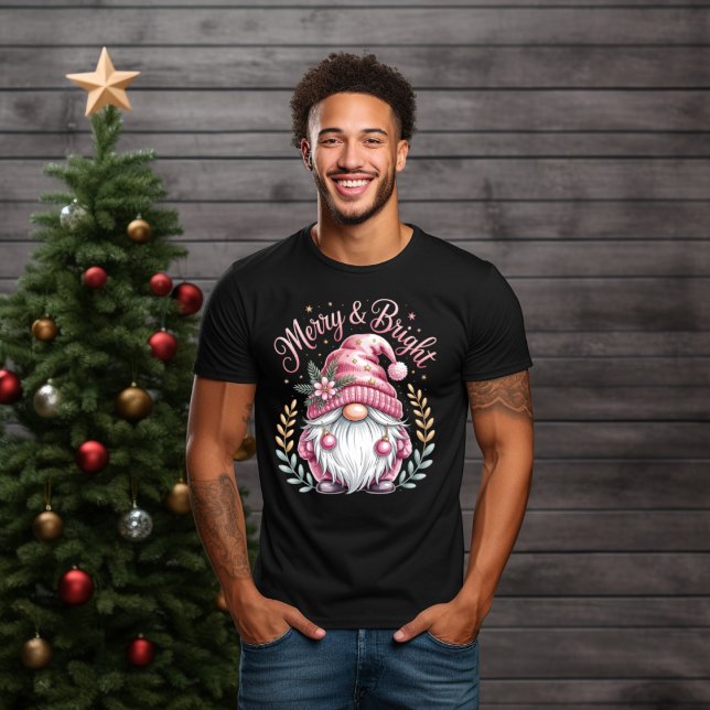 Camiseta Gnomo de Natal Rosa Alegre e Brilhante (Criador carregado)