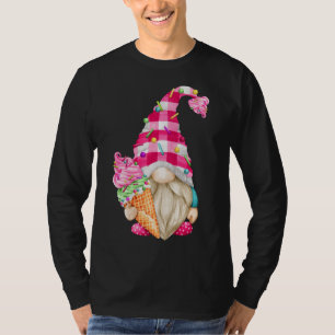 Camiseta Gnomo De Sorvete Bonito Para Mulheres Com Buf Rosa