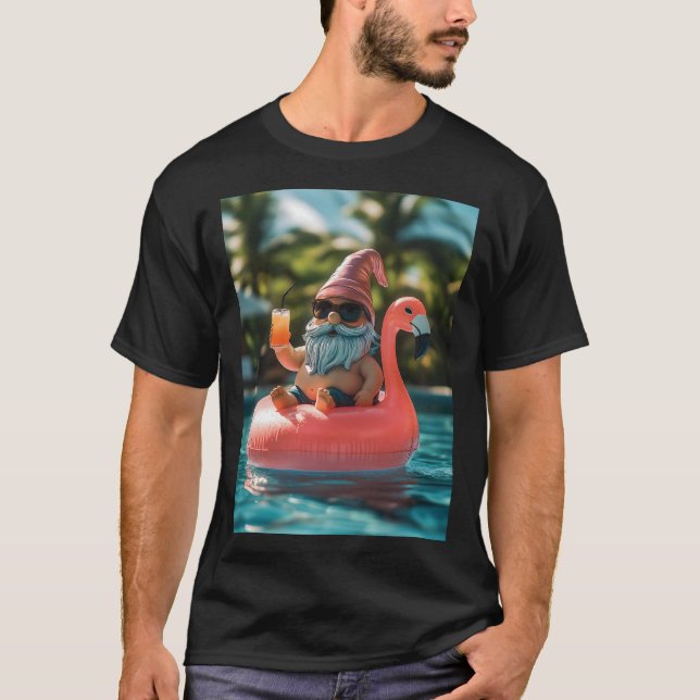 Camiseta Gnomo de Verão em óculos de sol no Flamingo Float (Frente)
