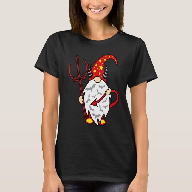 Camiseta Gnomo do Halloween Diabo com Tridente e Diabo Long (Frente)