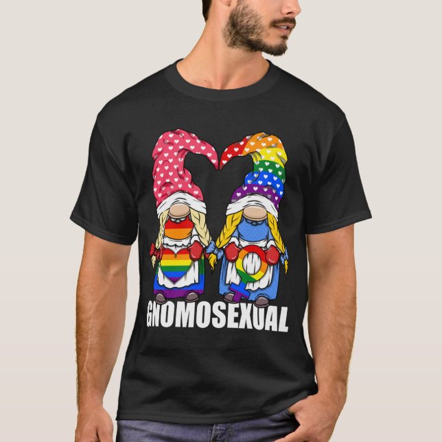 Camiseta Gnomo do Orgulho LGBTQ Gnomo Gnomo Gnomo para Lésb (Frente)