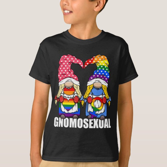 Camiseta Gnomo do Orgulho LGBTQ Gnomo Gnomo Gnomo para Lésb (Frente)