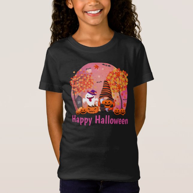 Camiseta Gnomo e fantasma bonitos do Halloween com SMS Girl (Frente)