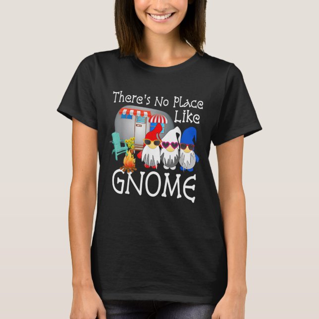 Camiseta Gnomo Engraçado Acampando Gnomos SEM LUGAR COMO GN (Frente)