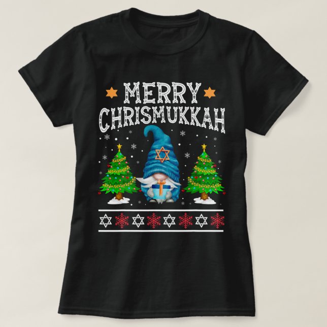 Camiseta Gnomo Feliz Chrismukkah Happy Hanukkah Natal G (Frente do Design)
