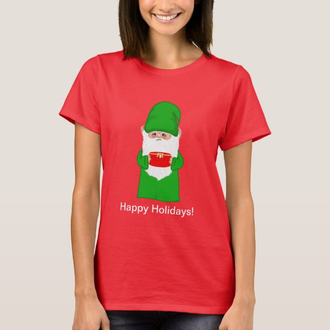 Camiseta Gnomo Feliz de Natal em Verde Feio (Frente)