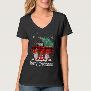 Camiseta Gnomo Feliz Natal Plaid Santa Reno Caminhão 