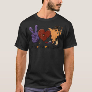 Camiseta Gnomo Halloween Peace Love e Gnomen Fall Girls Kid