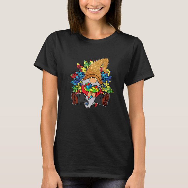 Camiseta Gnomo Leopardo Segurando Peças de Quebra-Cabeça Co (Frente)