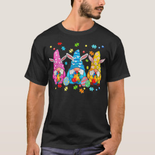 Camiseta Gnomo Quebra-cabeça Coelho de Ovo Friso Autismo Se
