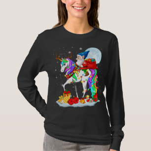 Camiseta Gnomo Riding Unicorn Reindeer Christmas Lights Gno
