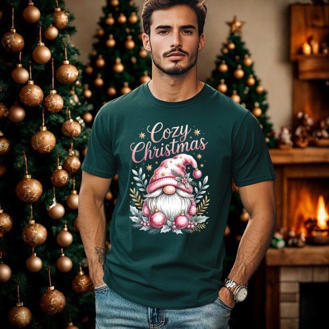 Camiseta Gnomo Rosa Bonito de Natal (Criador carregado)