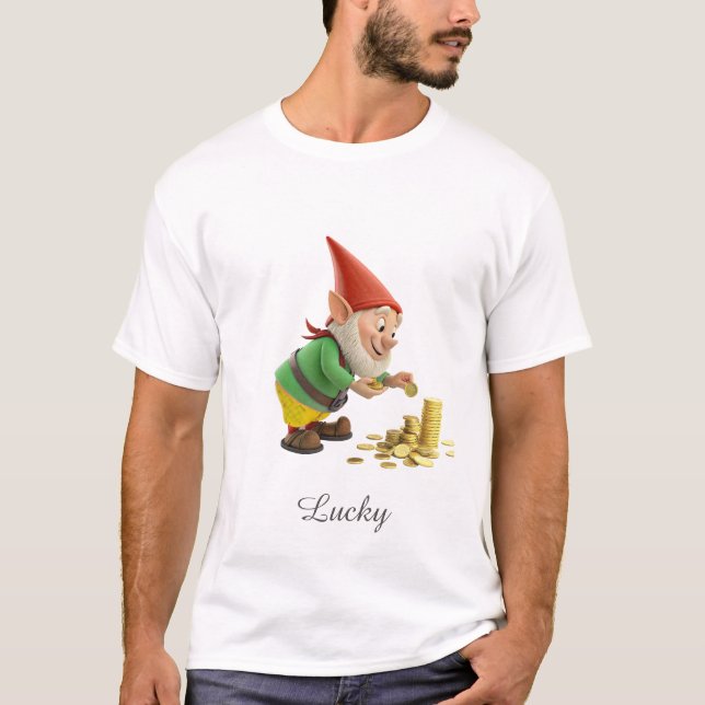 Camiseta Gnomo Sortudo com Moedas de Ouro e Roteiro (Frente)