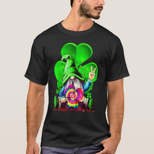 Camiseta Gnomo Tie Dye Shamrock Rua Patrick's Day Gnomo for (Frente)