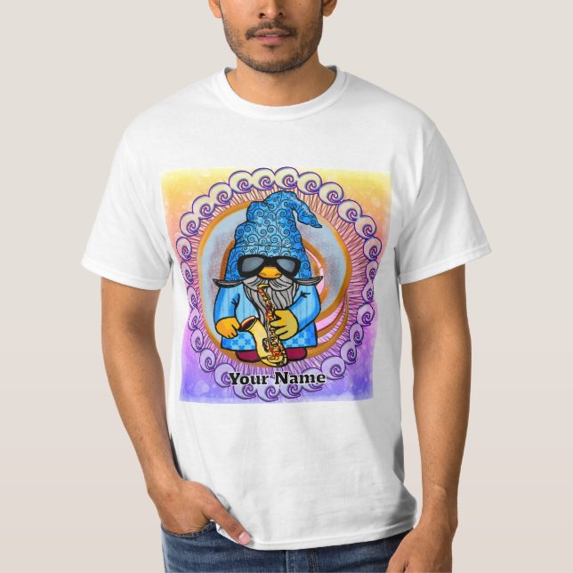 Camiseta gnomo tocando saxofone (Frente)