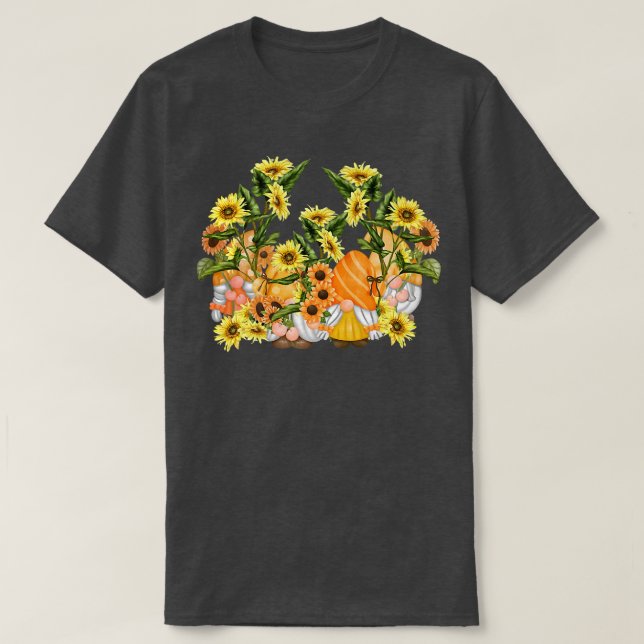 Camiseta Gnomo Único de Girassol Hippies Gráfico Floral Art (Frente do Design)