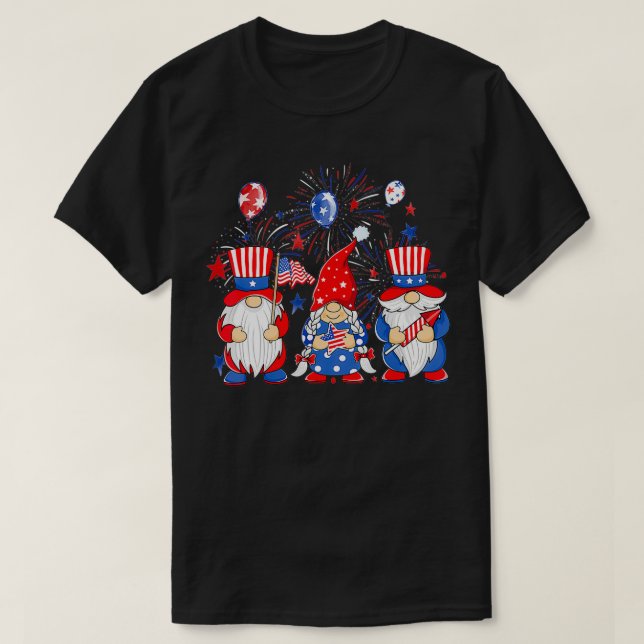 Camiseta Gnomos Americanos 4º De Julho Independência Dos EU (Frente do Design)