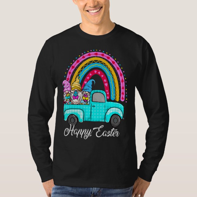 Camiseta Gnomos Arco-Íris com Ovos Coelhinhos Caçando Camin (Frente)
