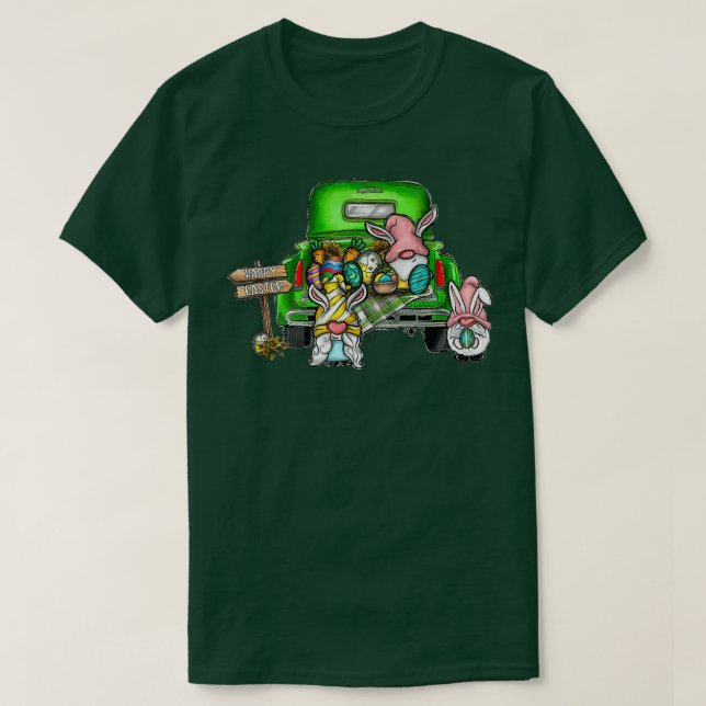 Camiseta Gnomos bonitos com ouvidos coelhos, Caminhão caçad (Frente do Design)